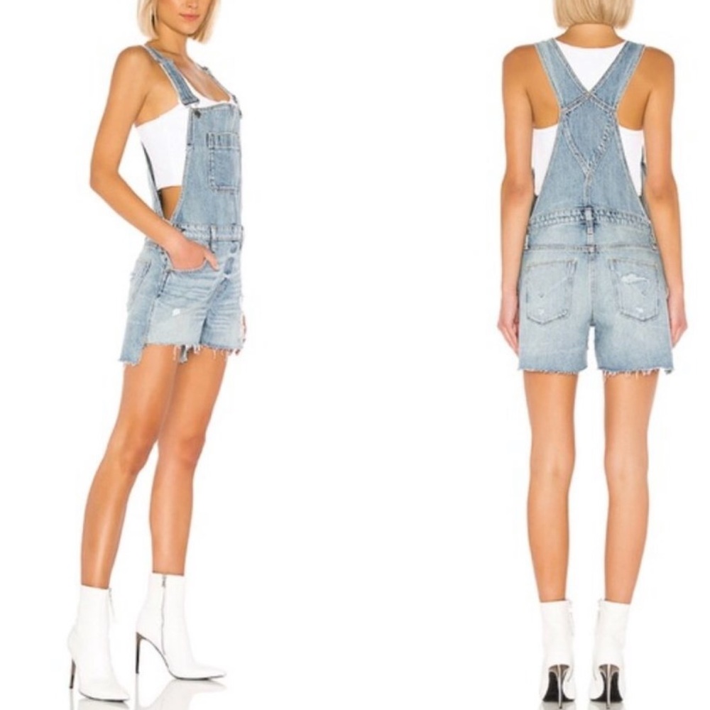 Hudson Jeans Sloane Denim Short Overalls Shortalls Renewal Mid Blue Wash XS NWT